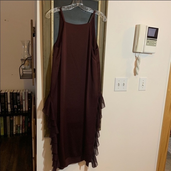 Elizabeth & James Loma Ruffle Midi Dress Burgundy Red Size 4 NWT Cocktail - Picture 5 of 8